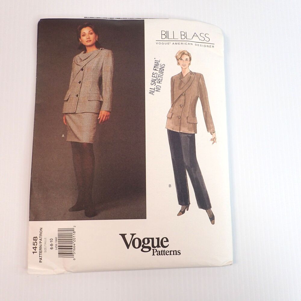Vtg Vogue Bill Blass Designer Sewing Pattern 1458 SZ 6 8 10 UNCUT FF